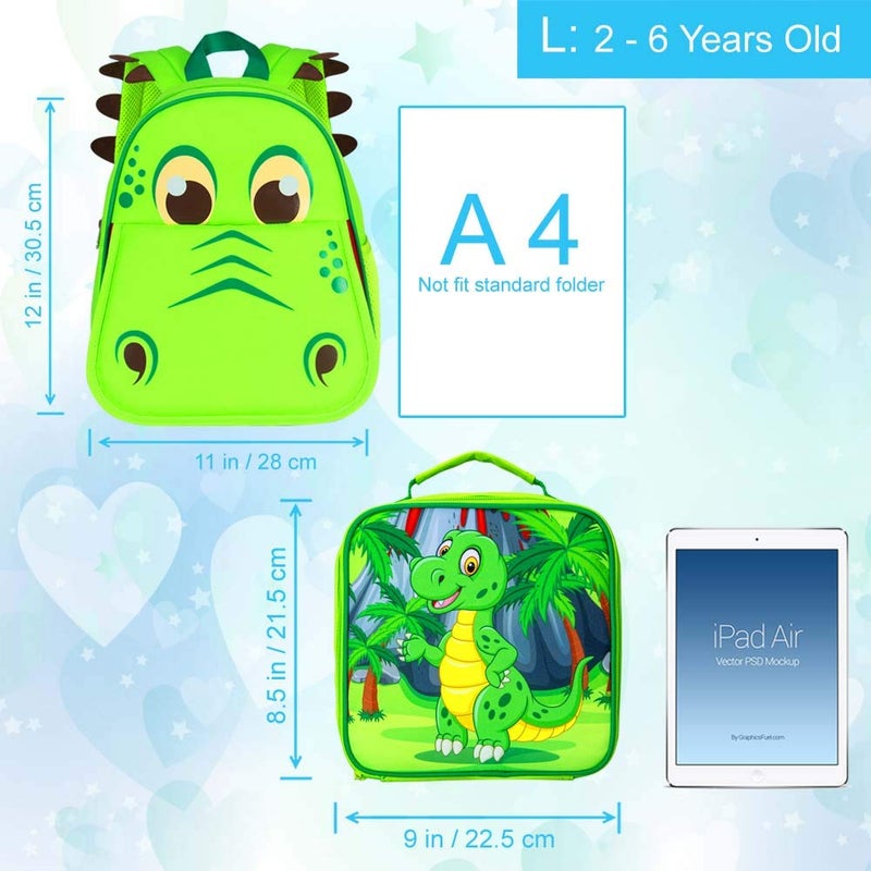 gxtvo Toddler Backpack for Boys, Dinosaur Kids Preschool Bookbag and Lunch Box, 12" Cute Cartoon Animal Schoolbag - Image 3